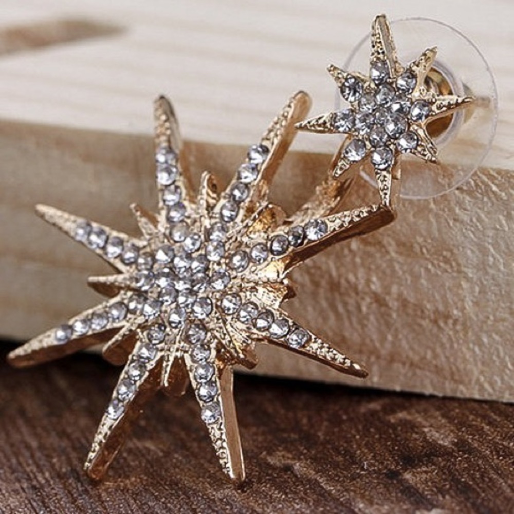 Gold Crystal Starburst Jacket Prom Bridal Earrings - Picture 4 of 7